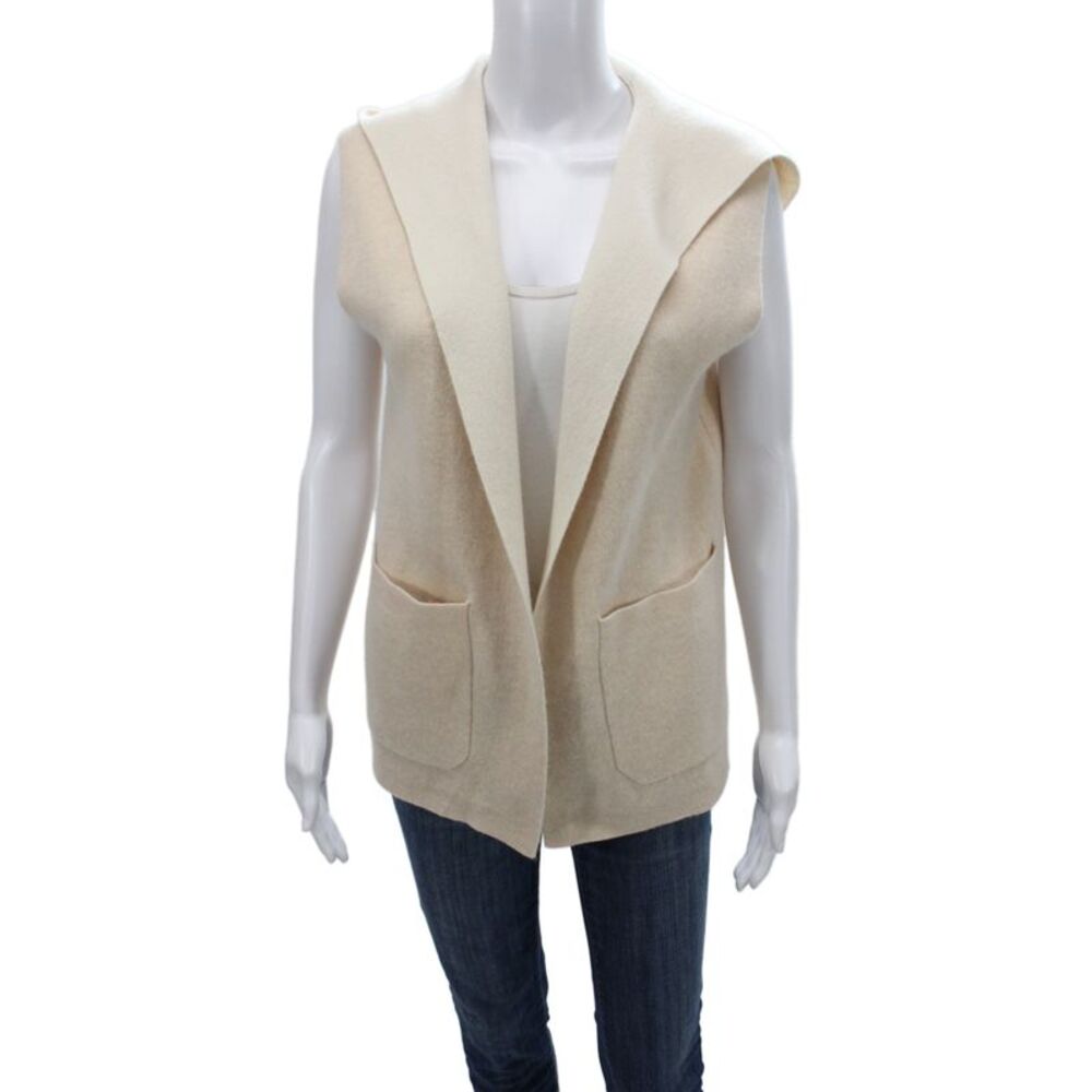 Loro Piana Women Beige Cashmere Vest Classic Sleeveless Solid Fall Size S